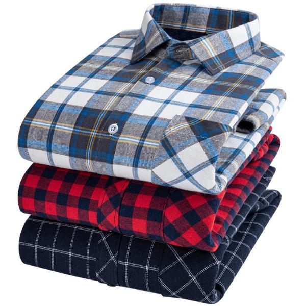 Thickened Fleece Viscose/Polyester/Spandex Plaid Shirt for Men's Office Causal