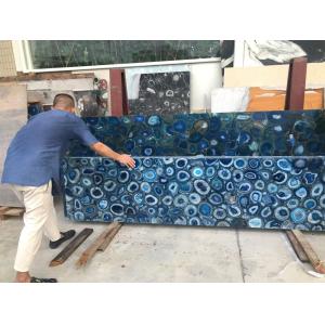 Custom Polished Blue Agate Backsplash Tile Semi Precious Stone Slabs