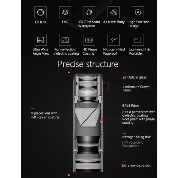 Outdoor Smartphone Monocular Telescope Waterproof 8x33 ED For Adventure