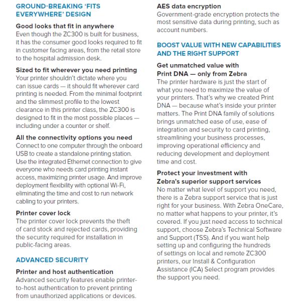 Zebra original ZC300 Single sided ID Card Printer Max. Resolution 300dpi 300dpi 9kg