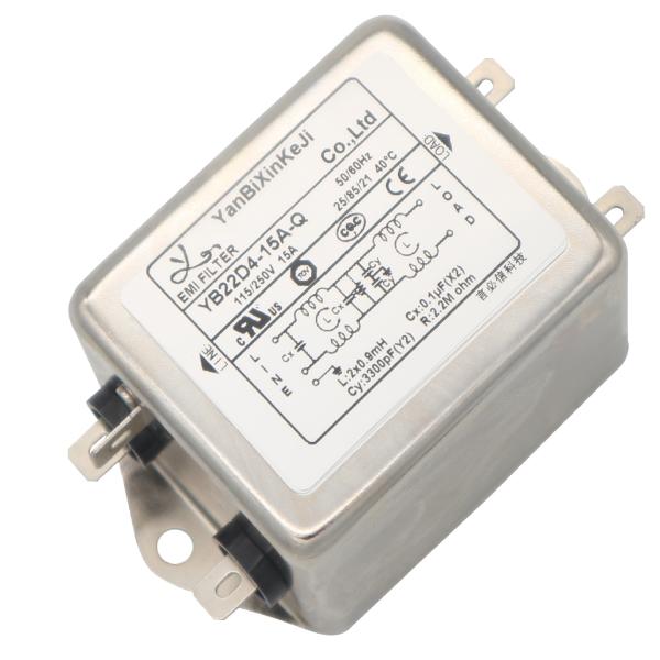 Quality YB-D4 Low Pass EMI EMC Filter 115V 250V Fast On Terminal Single Phase Filter For Office Automation for sale