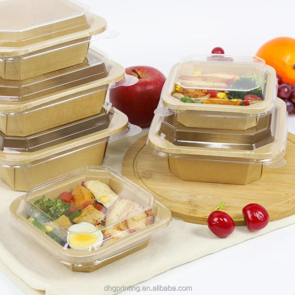 Quality Kraft paper fast food takeaway octagonal customized eco-friendly biodegradable bowl with lid food lunch box for sale