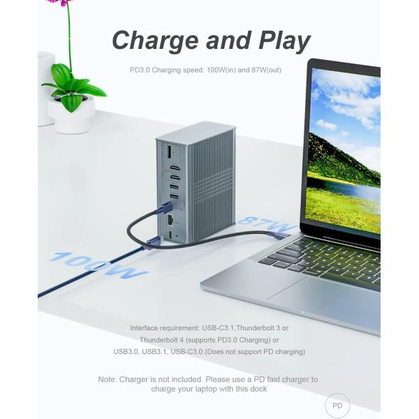 Quality Laptop USB C Docking Station Triple Monitor 16-In-1 USB C Dock With Displaylink for sale