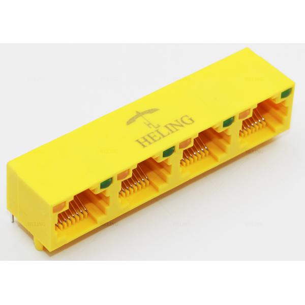 Four Ports Harmonica Ganged RJ45 Lan Jack For Network Routers Yellow Color