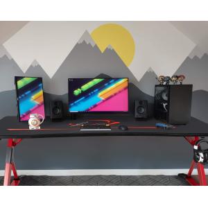 Plastic Surface Z-Shaped Gaming Desk with Handle Rack Cup Holder and Headphone