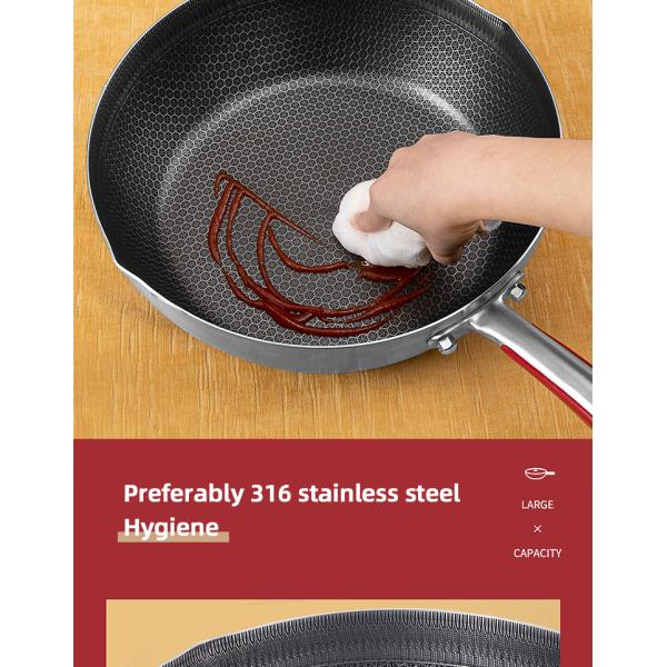 Factory Price 30 Cm Cookware 18/10 Stainless Steel Frypan Non Stick Honeycomb Fry Pans With Stainless Steel Handle