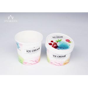 Printed White Paper Disposable Ice Cream Cups With Paper Lids