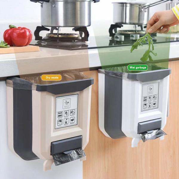 Quality Foldable Hanging Bin White Fold Flat Expandable Kitchen Trash Can for sale