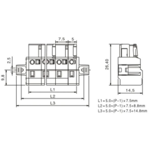 Spring-cage Clamp Terminal Female fixing flange Pitch: 7.50mm /0.295 in