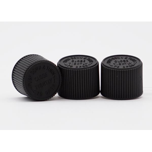 Child Proof Cap Black Screw Thread Plastic Cap 18mm Ribbed Closure