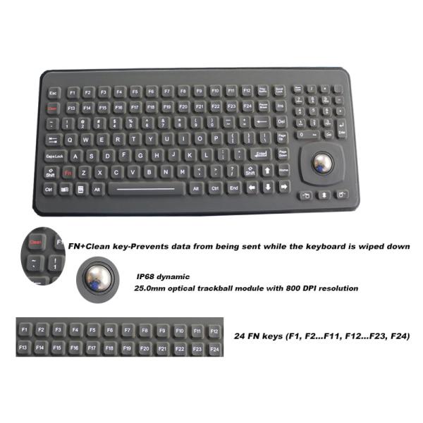 Ruggedized Silicone Rubber Keyboard With Optical Trackball Panel Mount