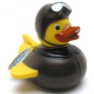 ISO certificated Weighted Brown Aviator Rubber Duck With Sunglasses Promotional