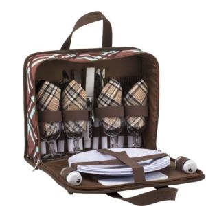 China Picnic Backpack handbag Classic 4 Person Insulated Design Waterproof Blanket and Full Cutlery Set Red on sale