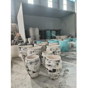 Irregular Black Brush White Round Fiber Clay Planter Lobby Redesign