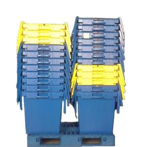 67 litre Nesting Crates Plastic Attached Lid Tote Container Plastic Moving Boxes