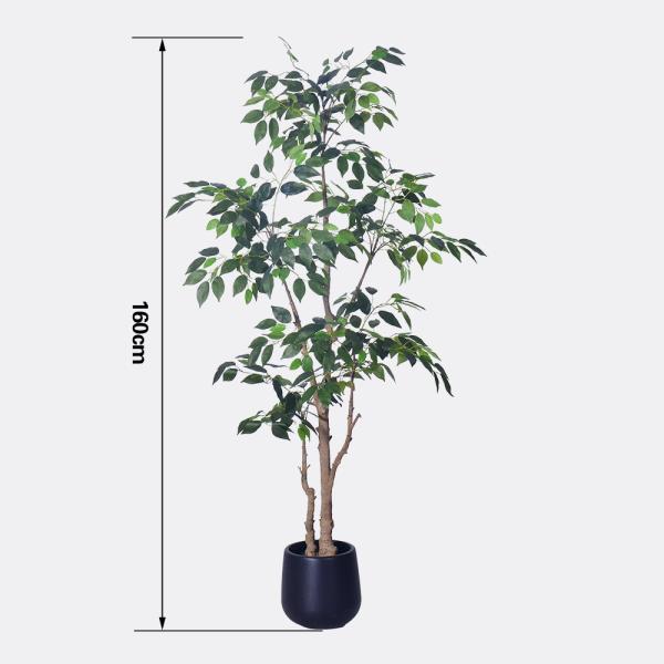Haihong Manufacturer silk leaves 6 ft artificial ficus tree and Natural Trunk, Faux Ficus Tree with Plastic Pot, Fake Ficus Tree for Office Home