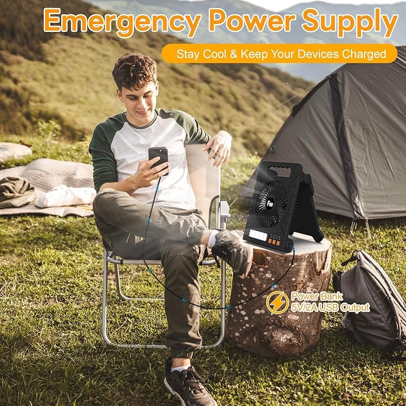 Outdoor All-Rounder,Solar/USB-C Dual Charging ,Four-Speed Camping Fan Light
