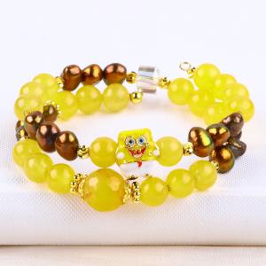 Healing Real Crystal Yellow Chalcedony And Coffee Color Freshwater Pearl With