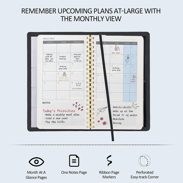 Handy Black Pocket Size Weekly Planner With 80GSM Ink Resistant Paper