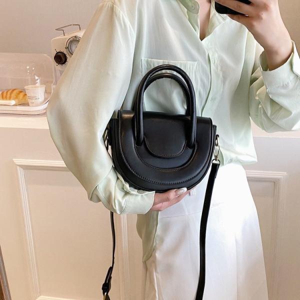 Solid Color Leather Saddle Bag Cowhide Small Portable Crossbody Closure Type Zipper Hasp