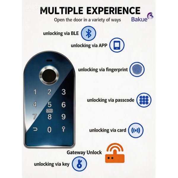Rechargeable Lithium Batteries Bluetooth Door Lock Core Keyless Entry System Mobile App Control
