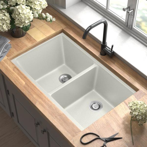 PSON 10'' Double Bowl Quartz Kitchen Sinks