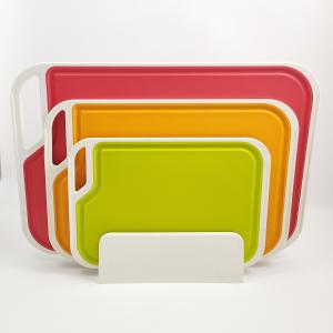 Square Plastic Chopping Board Set of 3 with Non-Slip Feet and Deep Drip Juice