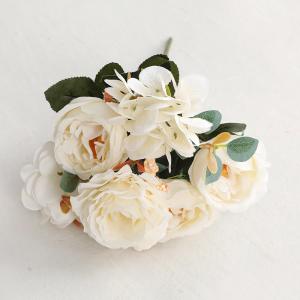 China Simulated European style small handle bouquet of roses, fake flowers, living room home decoration, simulated bouquet of 6 hydrangeas, hibiscus roses on sale