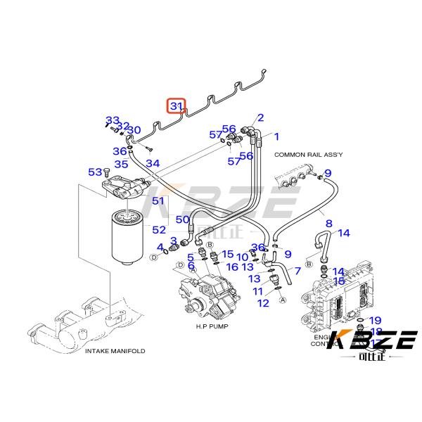 DOOSAN DL06 65.12301-5288A KBZE FUEL INJECTOR OIL RETURN PIPE FOR DOOSAN ENGINE PARTS