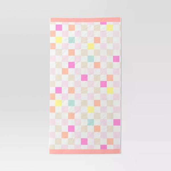 Quality Multicolor Checkered Beach Towel with Quick-Drying Comfort and Vibrant Style in 100% Premium Terry Cotton for sale