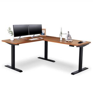 Electric Adjustable Height L Shaped Desk with Triple Motor Design and PANEL Wood