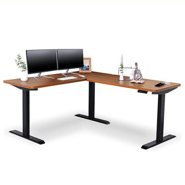 Electric Adjustable Height L Shaped Desk with Triple Motor Design and PANEL Wood