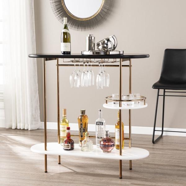 ODM Black Gold Rolling Drinks Cart Trolley for Kitchen