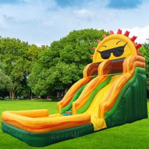 Green Palm Tree Jumping Bouncer Marble Tropical Waterslide Combo Bounce House