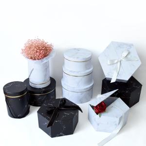 Paperboard Customized Round Marble Printing Flower Box with Logo