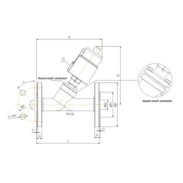 Y Type Pneumatic Angle Seat Valve