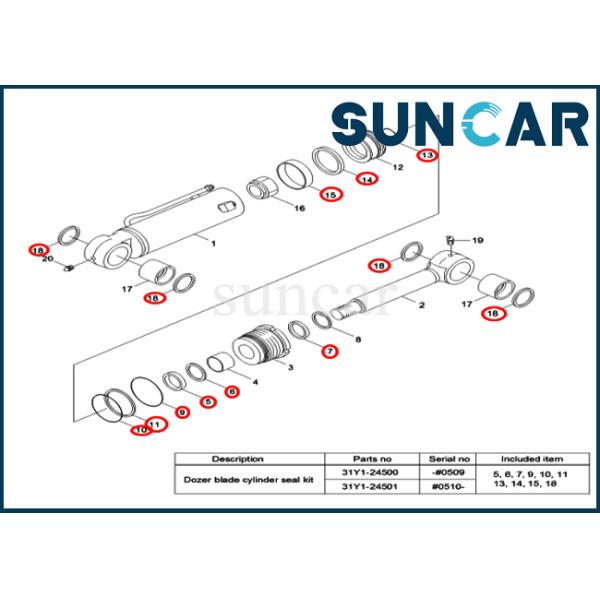R55-7 R55-7A Excavator Sealing Kit 31Y1-24501 31Y124501 Hyundai Blade Cylinder Seal Kit