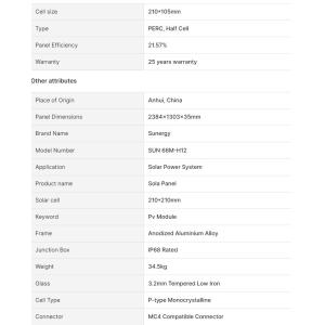 Customized 540W -660W Solar PV Panel SUN 66M-H12