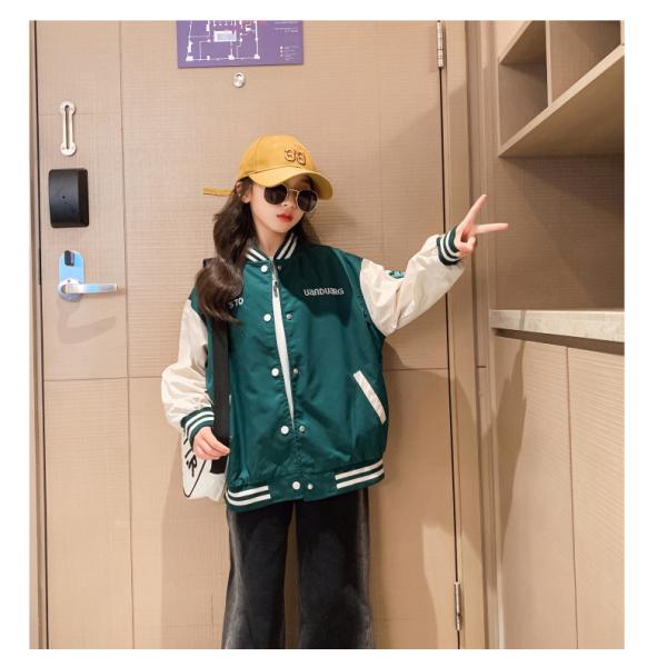 Spring Autumn Girls Printed Patchwork Baseball Jacket Windproof