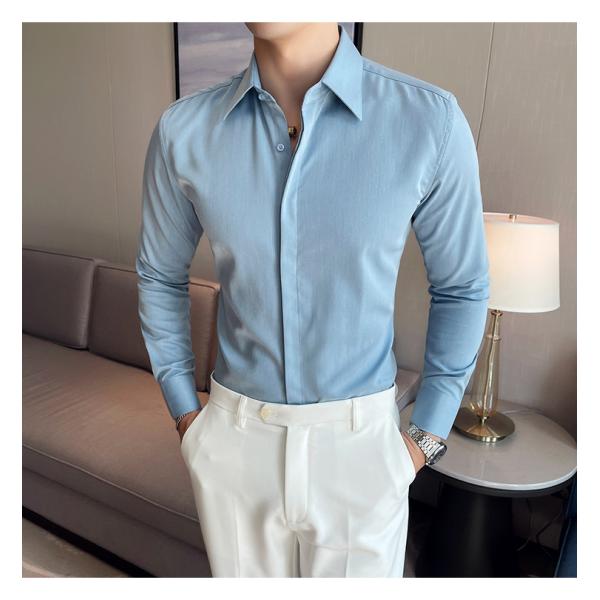 Weaving method woven 100% Cotton Business Dress Button Down Casual Shirts For Men Slim Fit