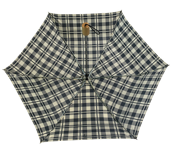 SGS Manual Open Wooden Handle Check Printing Foldable Umbrella