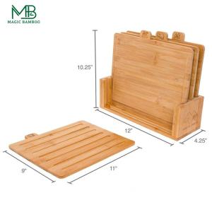 Bamboo cutting board set 4 coded with stand