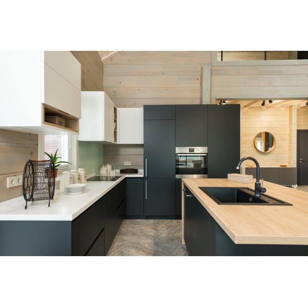 Waterproof Fireproof American Oak Solid Wood Kitchen Cabinet with Flat Edge Countertop