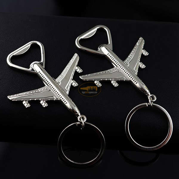 Cool Innovative Zinc Alloy 3D Air Plane Shape Wedding Favor Key Ring Bottle Opener with Logo Engraved