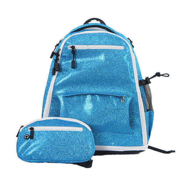 Quality Trendy Custom Cheer Backpacks / Blue Glitter Backpack With Computer Interlayer for sale