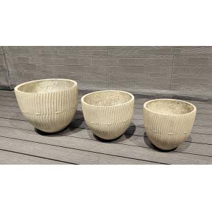 Wholesale Warm Natural Beige Rhythmic Tactile Pattern Round Fiber Clay Planter Home Porch Project from china suppliers