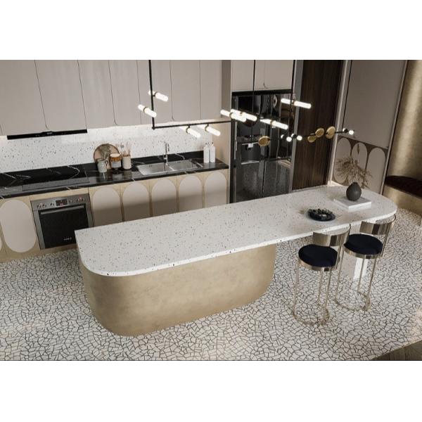 L shape Modern Modular Kitchen cabinet in Lacquer paiting finished quartz stone