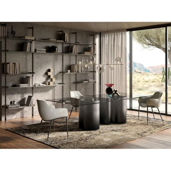 Light Luxury Tempered Glass Rectangular Dining Table High-End French European Dining Table For Home Restaurant or Hotel Use