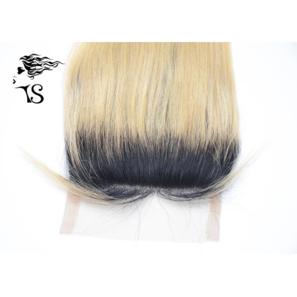 613 Blonde Lace Front Closure Piece With Dark Roots Long Silky Straight 14 Inch