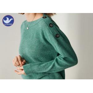 Buttons On Shoulder Womens Knit Pullover Sweater Boat Neck Pass Social Audit